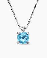 Chatelaine® Pendant Necklace in Sterling Silver with Blue Topaz and Diamonds, 11mm